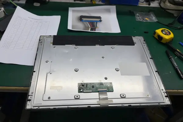 ATM monitor replacement checklist with part number and connector photos