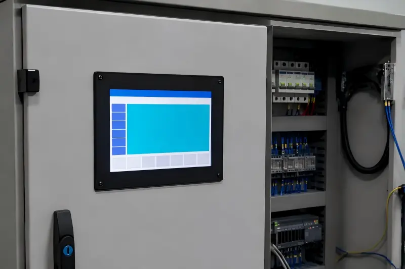 Industrial LCD monitors integrated into control cabinets and embedded instruments