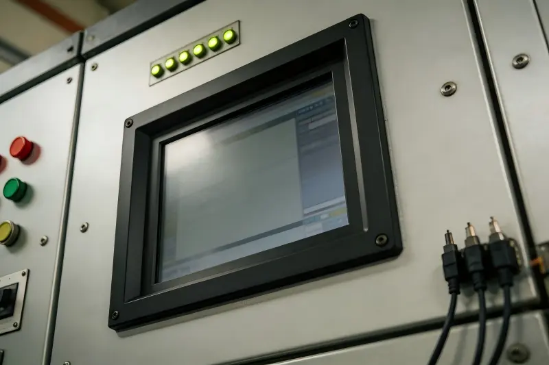 Industrial panel mount monitor installed in an equipment control panel