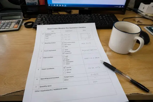 Open frame monitor pre-quotation checklist for kiosk and industrial equipment buyers