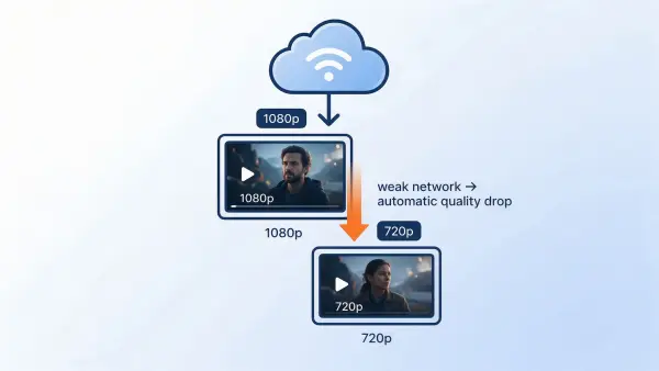 Adaptive bitrate dropping a 1080p signage stream to 720p on a weak network